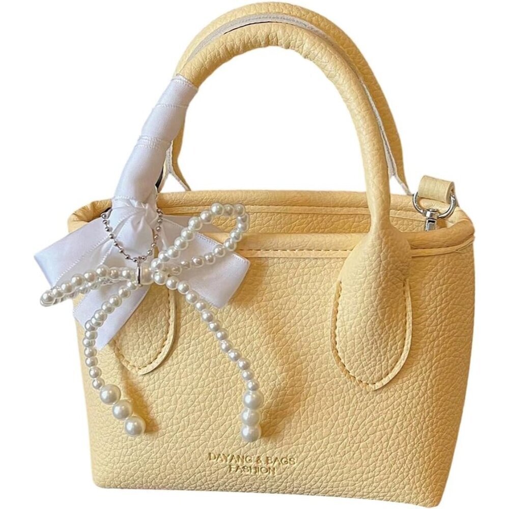 Women's Pearl Beaded Bow Handbag Small Crossbody Elegant Zipper Closure